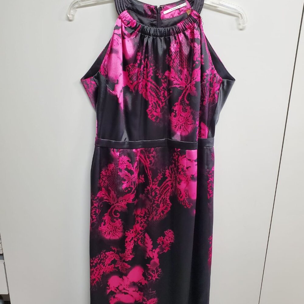 Tahari Elegant Floral Satin Halter Dress